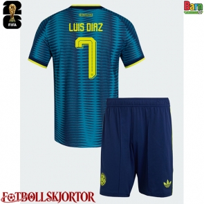 Colombia Luis Diaz #7 Borta Kläder Barn VM 2026 Kortärmad (+ Korta byxor)